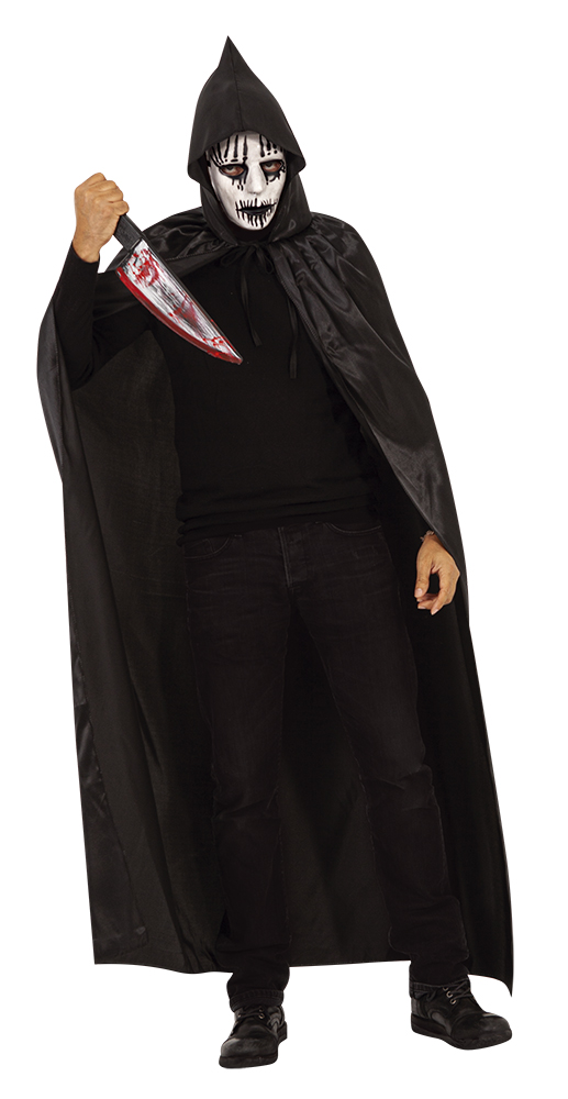HOODED SATIN CAPE WITH BLACK BLOOD MASK