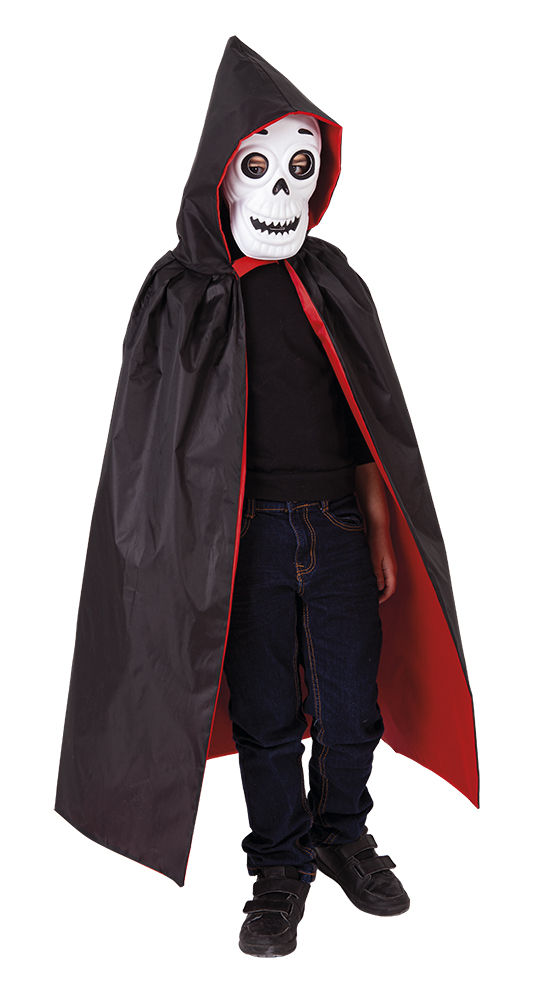 HOODED BLAC/RED CAPE W/SKELETON MASK