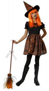DISFRAZ BRUJA SPIDERWEB NEON NARANJA INF

